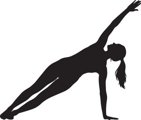 Woman Side Plank Pose Yoga Silhouettes Supporting Body On One Hand And Foot Isolated On White Background