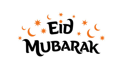Fototapeta premium Eid Mubarak Calligraphy Design with Crescent Moons and Stars.