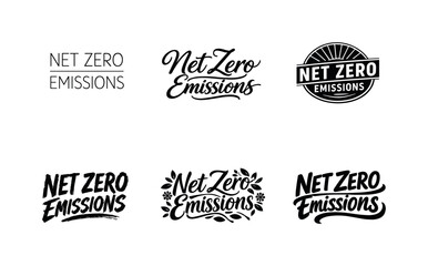 Fototapeta premium Net zero emissions lettering. Set lettering. harmonious lettering variations of the same emblematic concept, each with different artistic