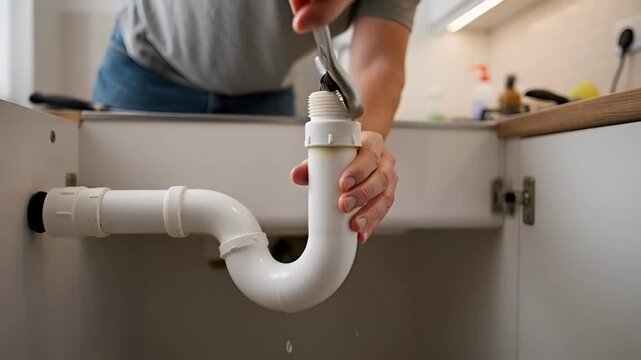 Homeowner Fixing Sink Drain Pipe Under Kitchen Counter | DIY Plumbing Repair