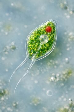 Freshwater Euglena Algae Microorganism Light Micrograph The Concept Of Photosynthetic Life