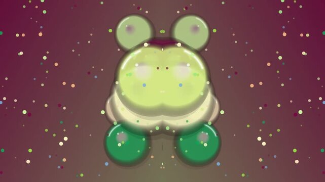 A cartoon frog illustration with green feet and big eyes set against a purple starry night sky background viewed from directly above