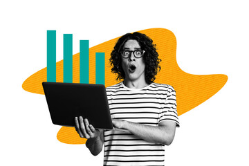 Composite trend artwork sketch image photo collage of miniature young guy businessman graphics...