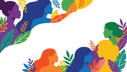 A group of women with colorful hair and leaves