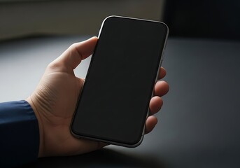 Hand holding a blank smartphone screen