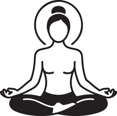 A person sitting in a meditative pose with a halo, embodying tranquility and peace. isolated on white background, illustration