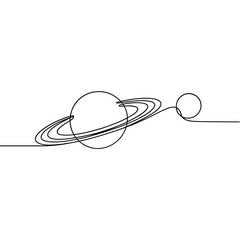 Minimalist line drawing of saturn and a moon continuous design © pintu