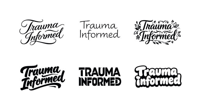 Trauma informed lettering. Set lettering. harmonious lettering variations of the same emblematic concept, each with different artistic