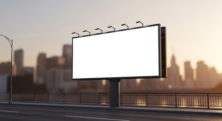 Fototapeta premium Blank Billboard Advertisement Mockup in Cityscape at Sunset.