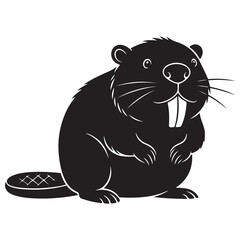 Charming Black Silhouette Cartoon Beaver Illustration on White Background © Zulfa