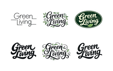 Fototapeta premium Green living typography. Set lettering. harmonious lettering variations of the same emblematic concept, each with different