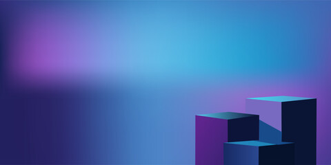 Naklejka premium 3d rendering of purple and blue neon light abstract geometric background. Scene for advertising, technology, showroom, business, future, modern, sport, metaverse. Sci Fi Illustration. Product display