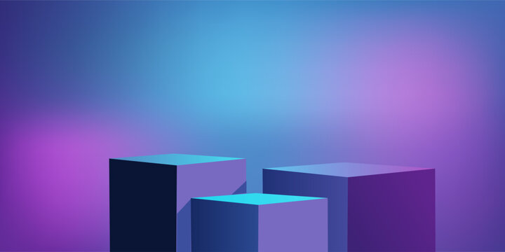 3d rendering of purple and blue abstract geometric background. Scene for advertising, technology, showcase, banner, cosmetic, fashion, business, metaverse. Sci-Fi Illustration. Product display