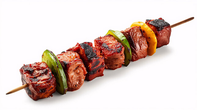 Grilled shish kebab skewers with meat and sauce on a plate