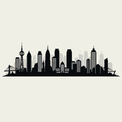 Obraz premium Cityscape Silhouette of Modern Skyscrapers and Bridge.