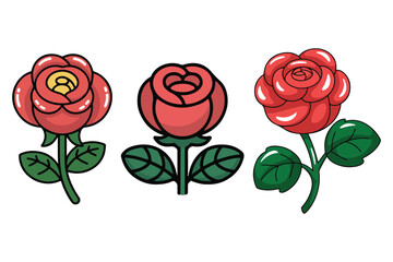 Fototapeta premium Rose flower icon set colorful romantic floral illustration collection 