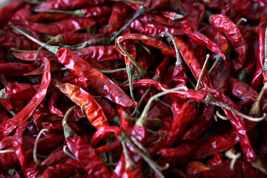 Dried red chili peppers from India, also known as Lal mirch in India 