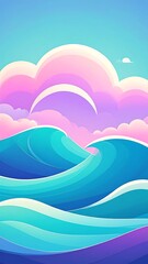 Pastel wavescape with clouds