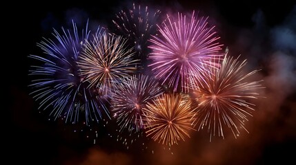 Fototapeta premium Colorful fireworks explode in the night sky creating a brilliant display of light and patterns