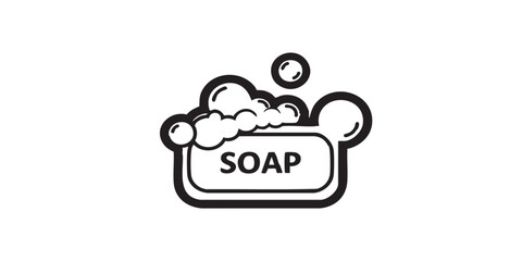 Fototapeta premium Morning routine icon, flat black and white, soap bar with bubbles, minimal vector, silhouette, isolated, simple design