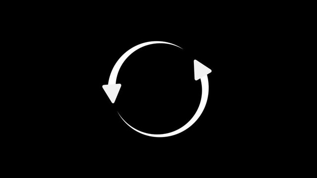 White circle arrow refresh icon,on a black background, with 4k video animation.