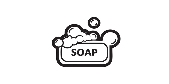 Morning routine icon, flat black and white, soap bar with bubbles, minimal vector, silhouette, isolated, simple design