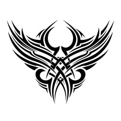 Fototapeta premium Stunning tribal tattoo design with skull and wings on white background