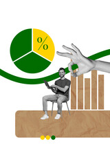 Composite sketch image design artwork collage of trade stats analyzing goal success hand gesture...