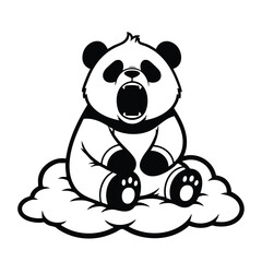 Obraz premium Baby panda on clouds with open mouth