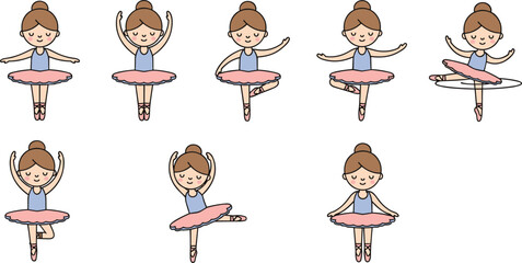Cute ballerina girl set in different ballet poses pastel illustration collection © EdGe Creative