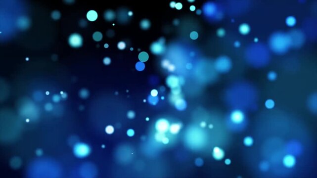 Blue glowing bokeh holiday background with bright lights and soft abstract blur
