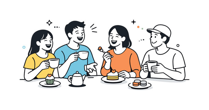 Coffee and Laughter. A group of friends chatting and laughing ov