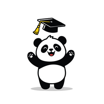 Panda Cub with Graduation Cap Tossing Tassel