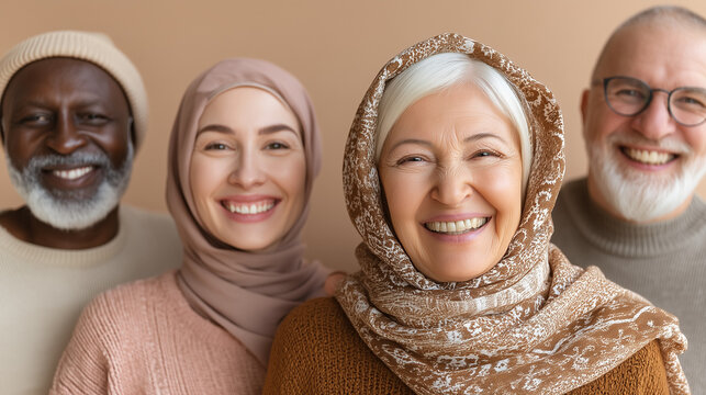 World Population Day, Senior Multicultural Smiling Faces Representing Aging Population and Generational Diversity on World Population Day