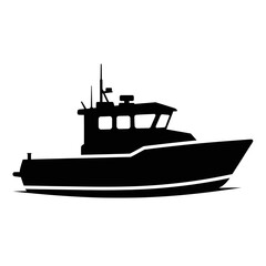Obraz premium Silhouette of a fishing boat on a white background.