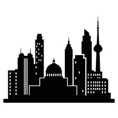 Silhouette of a Modern City Skyline with Diverse Architecture.