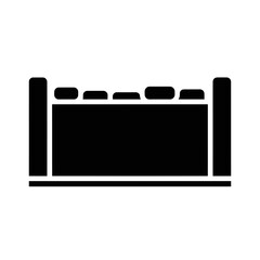 Simple black and white icon of a bed.