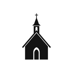 Simple Black Silhouette of a Church Building.