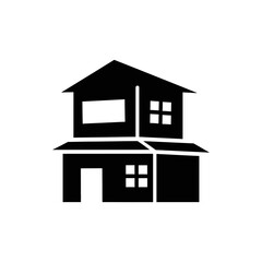Simple Black Silhouette of a TwoStory House.