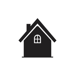 Simple Black House Icon with Window and Chimney.