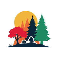 Vibrant Forest Landscape with Setting Sun.