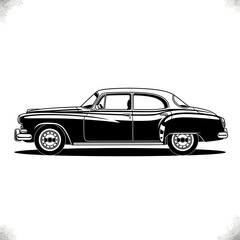 Vintage Black Sedan Car Illustration.