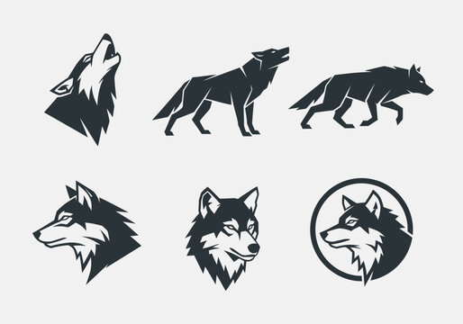 Set of Wolf Silhouettes and Icons.