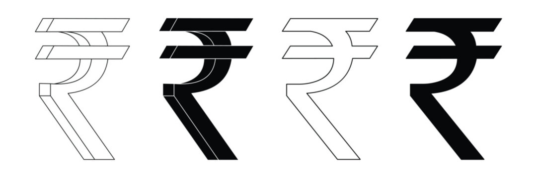 Indian Rupee Currency Symbol Icon &ndash; Minimal Line Art Vector, Black Stroke, Isolated on White Background (EPS 10)