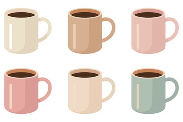Obraz premium Coffee mug icon set flat color cup collection illustration 