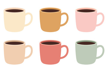 Obraz premium Coffee mug icon set flat color cup collection illustration 