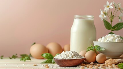 Organic Protein Product Pedestal Concept Illustration with Sustainable Design Elements and Empty Copy Space for Environmental Text