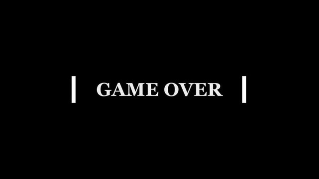 Game Over Screen Text Animation with Bold Black Letters on White Background game over. 4K video motion graphic animation.