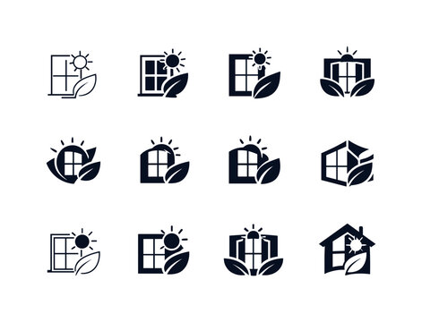 Custom-built home features. Icon set. Set Logo of Custom-built home features: energy-efficient window. harmonious logo variations of the same