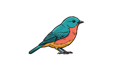 Obraz premium Colorful Bird Illustration with Turquoise and Orange Feathers on Blue Background